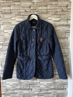 Ralph Lauren Women's Cresent Logo Navy Quilted Lightweight Spring Jacket 2